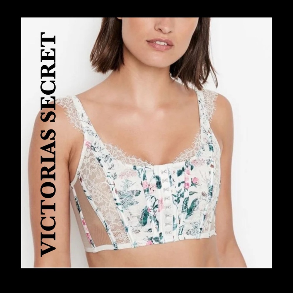 Victoria's Secret Floral Lace Corset - White and Pink